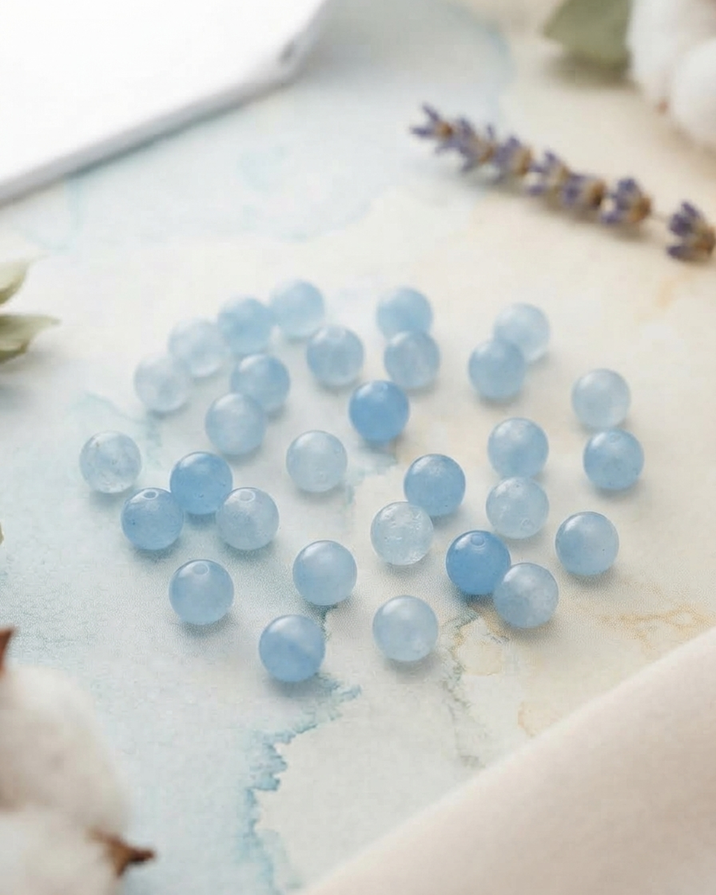 Perles rondes bleu clair en pierre naturelle, diamètre 8 mm
