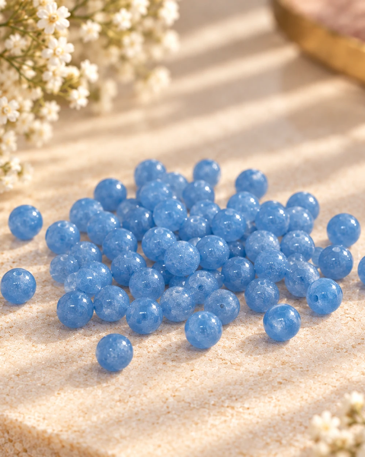 Perles rondes bleues en pierre naturelle, diamètre 5 mm