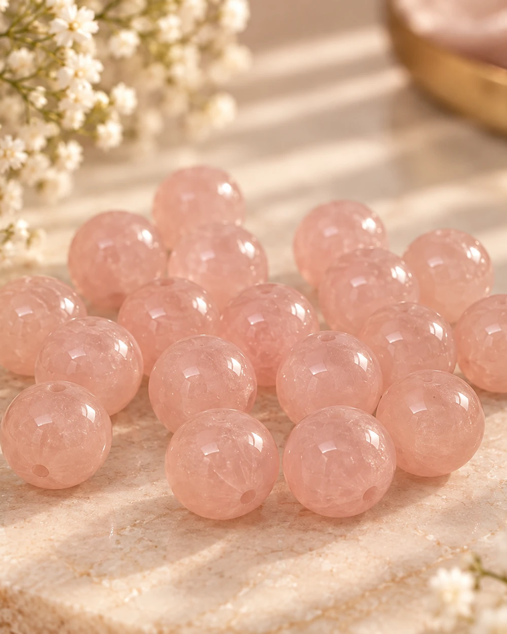 Perles rondes roses en pierre naturelle, diamètre 5 mm