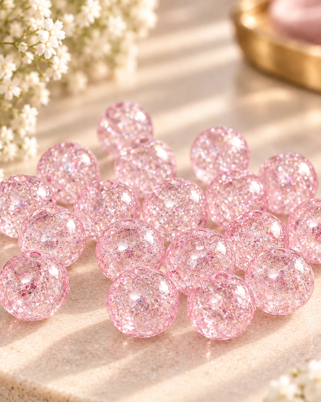 Perles rondes roses à effet cristal, diamètre 8 mm