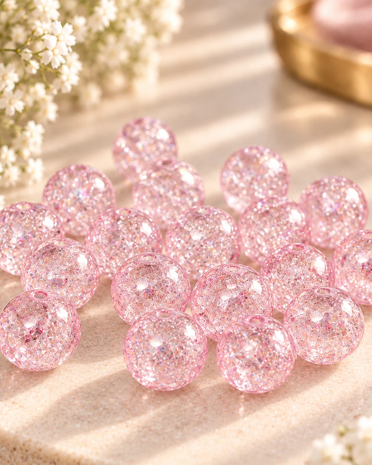 Perles rondes roses à effet cristal, diamètre 8 mm