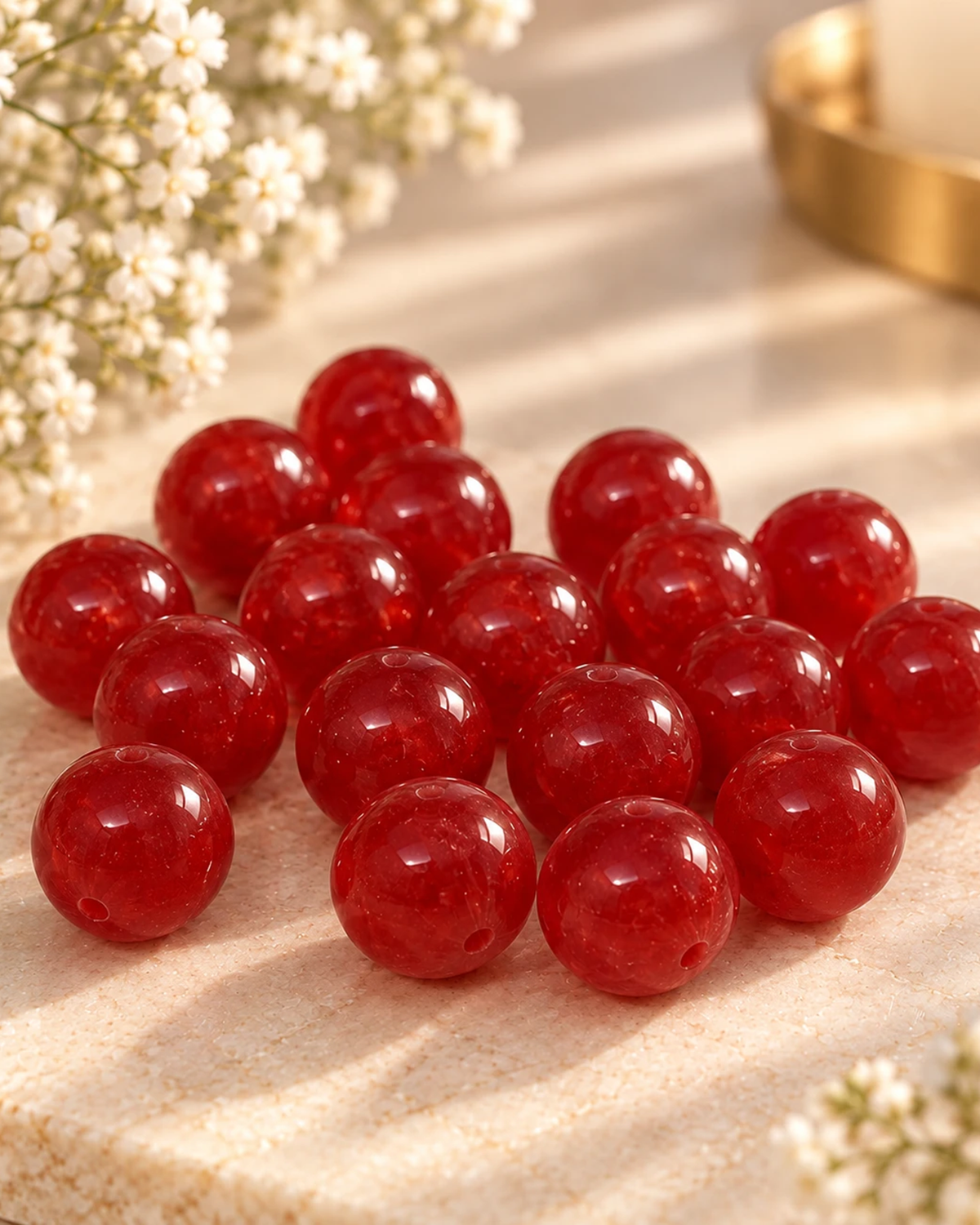 Perles rondes rouges en pierre naturelle, diamètre 8 mm