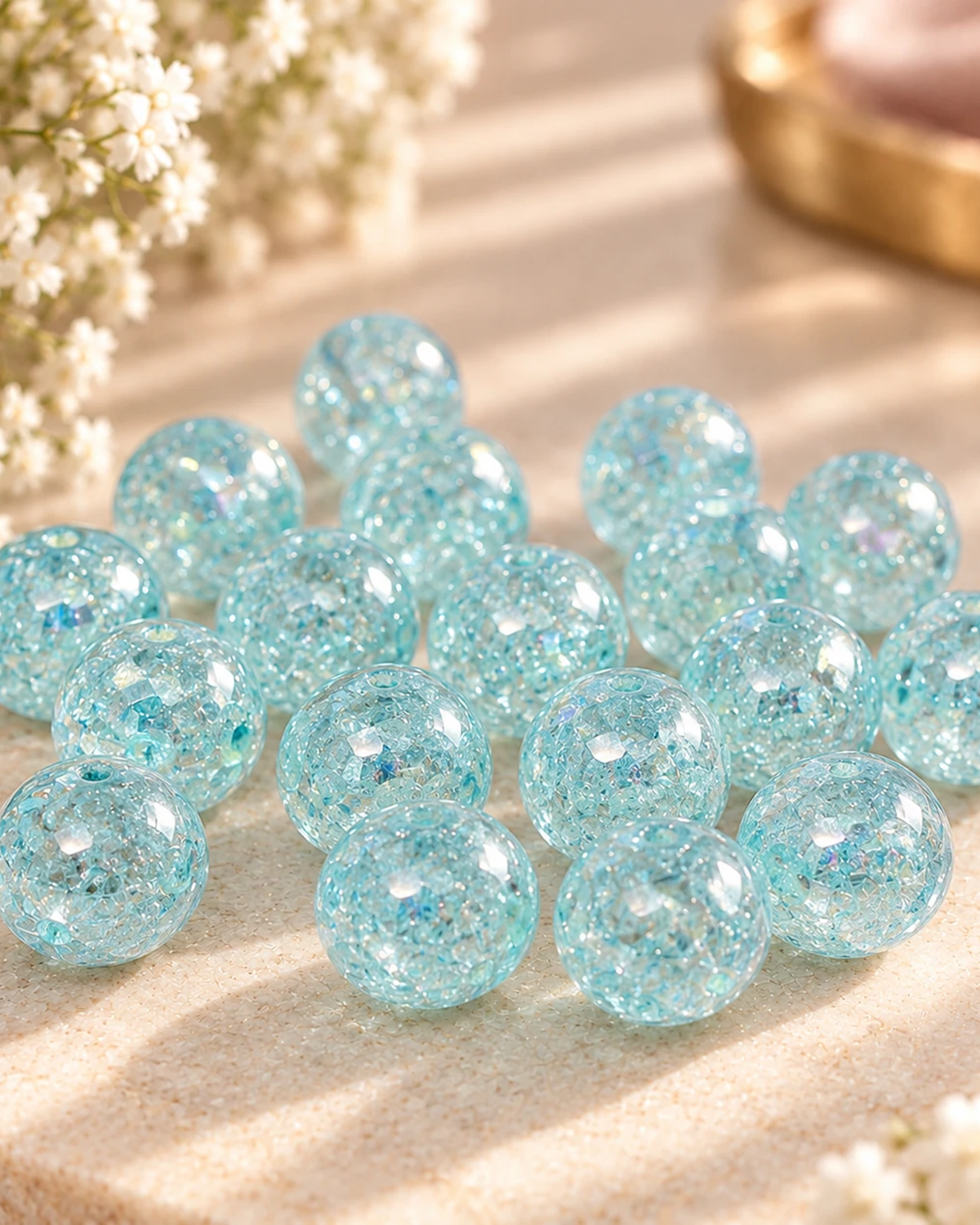 Perles rondes turquoise à effet cristal, diamètre 8 mm
